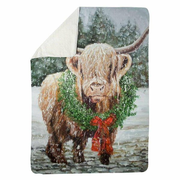 Begin Home Decor 60 x 80 in. Highland Christmas Cow-Sherpa Fleece Blanket 5545-6080-HO23